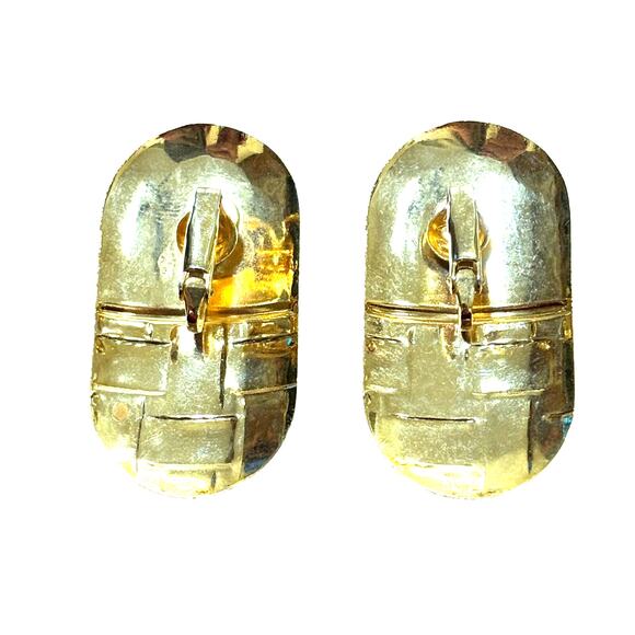 Vintage clip on earrings 1980’s mod goldtone red & navy/black enamel statement - Picture 4 of 6